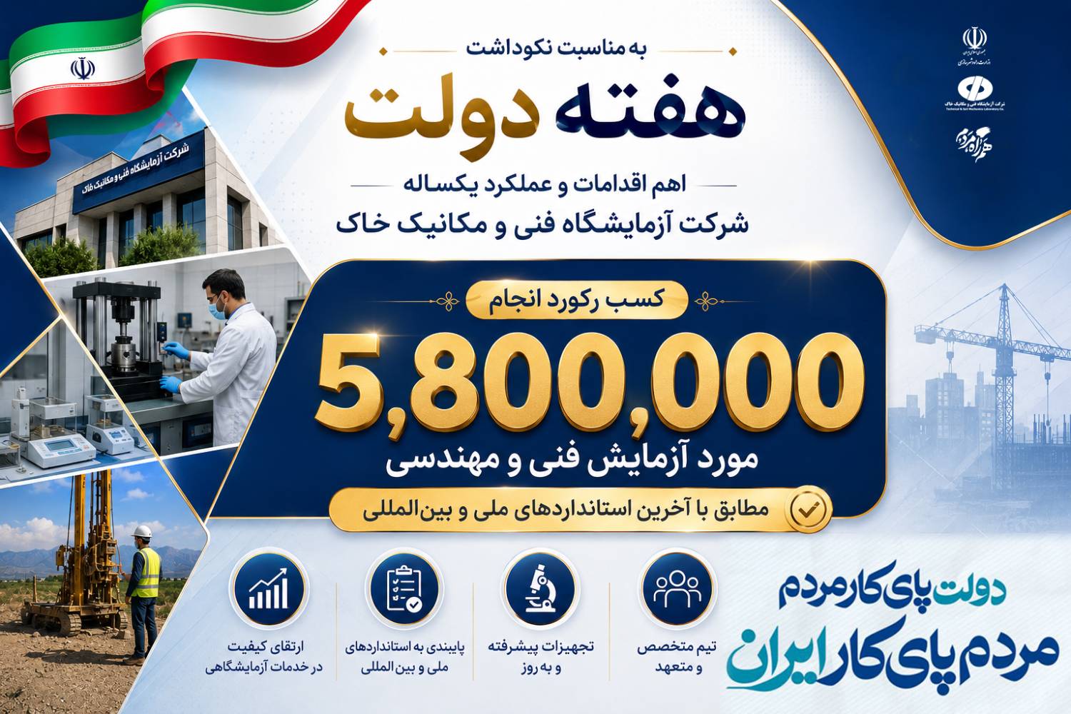 اطلاع‌نگاشت| دستاورد یک‌ساله شرکت آزمایشگاه فنی و مکانیک خاک در ثبت رکورد تعداد آزمایش فنی و مهندسی